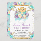 Niedliche Wasserfarbe Blumenkick in Ei Ostern Brun Einladung (Vorne/Hinten)