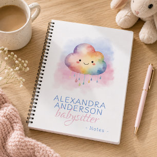 Niedliche Wasserfarbe Boho Regenbogenwolke Babysit Notizblock