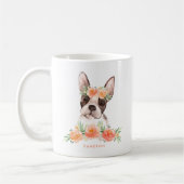 Niedliche Wasserfarbe Boston Terrier Peach Floral Kaffeetasse (Links)