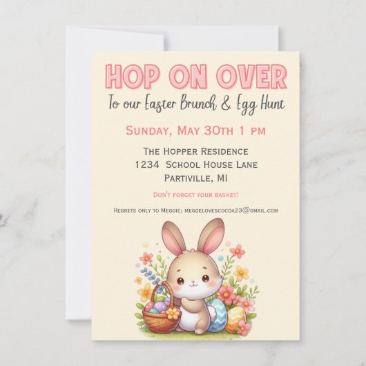 Niedliche Wasserfarbe Bunny Egg Jagen und Ostern B Einladung (Vorderseite)