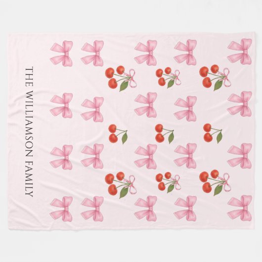 Niedliche Wasserfarbe Cherry Bow Coquette Personal Fleecedecke (Vorderseite (Horizontal))