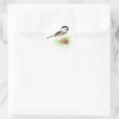 Niedliche Wasserfarbe Chickadee Bird Pine Tree Runder Aufkleber (Tasche)