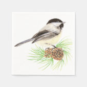 Niedliche Wasserfarbe Chickadee Bird Pine Tree Serviette (Vorderseite)