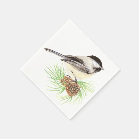 Niedliche Wasserfarbe Chickadee Bird Pine Tree Serviette (Ecke)