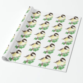 Niedliche Wasserfarbe Chickadee Holly Berry Weihna Geschenkpapier