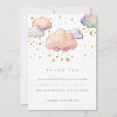 Niedliche Wasserfarbe Cloud Star Baby Girl Dusche Dankeskarte (Vorderseite)