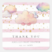 Niedliche Wasserfarbe Cloud Star Baby Girl Dusche  Quadratischer Aufkleber (Vorderseite)