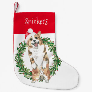Niedliche Wasserfarbe Corgi Personalisiert Kleiner Weihnachtsstrumpf