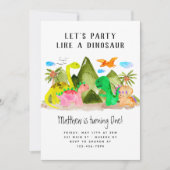 Niedliche Wasserfarbe Dino Berg Dinosaurier Geburt Einladung (Vorderseite)