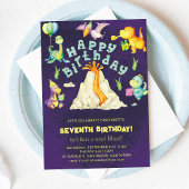 Niedliche Wasserfarbe Dino Dinosaurier & Vulkan Ge Einladung