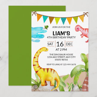 Niedliche Wasserfarbe Dinosaurier Geburtstagsparty Einladung