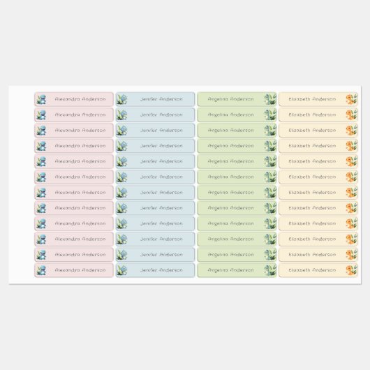 Niedliche Wasserfarbe Dinosaurier Wassersicherer N Etiketten (Blatt)