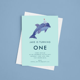 Niedliche Wasserfarbe Dolphin Party Hat Geburtstag Einladung