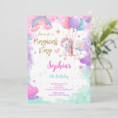 Niedliche Wasserfarbe Einhorn Geburtstag Einladung (Stehend Vorderseite)