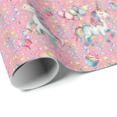 Niedliche Wasserfarbe Einhorn Geburtstag Geschenkpapier (Rolleneckpunkt)