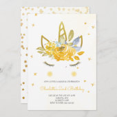 Niedliche Wasserfarbe Einhorn Gelbe Einladung (Vorne/Hinten)