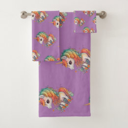 Niedliche Wasserfarbe Einhorn, Lavendel Badhandtuch Set