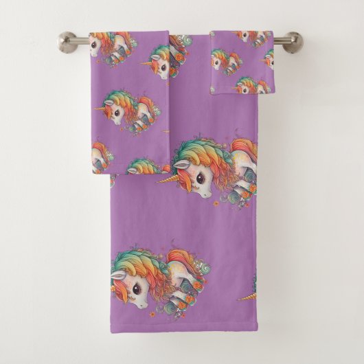 Niedliche Wasserfarbe Einhorn, Lavendel Badhandtuch Set (Insitu)