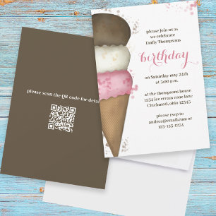 Niedliche Wasserfarbe Eiscreme Kone Geburtstag QR  Einladung