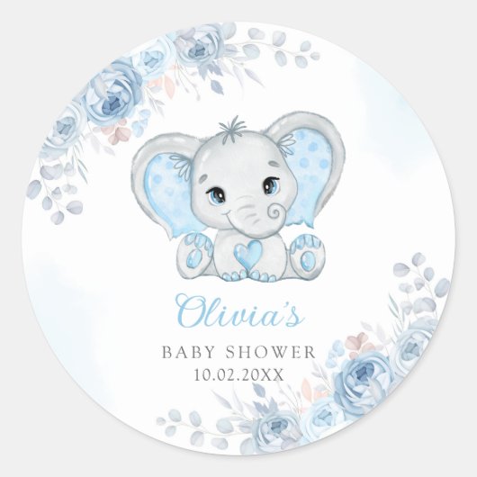 Niedliche Wasserfarbe Elephant Boy Baby Dusche Gef Runder Aufkleber (Vorderseite)