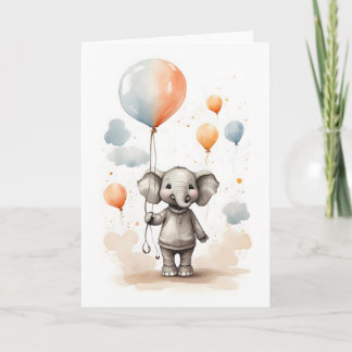 Niedliche Wasserfarbe Elephant Red Blue Balloons B Karte