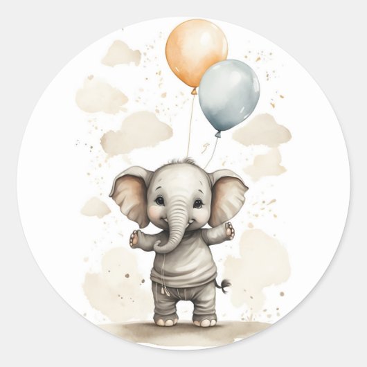Niedliche Wasserfarbe Elephant Shirt Big Balloons Runder Aufkleber (Vorderseite)