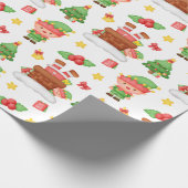 Niedliche Wasserfarbe Elf Santa Holly Berries Weih Geschenkpapier (Ecke)