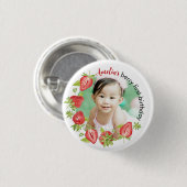 Niedliche Wasserfarbe Erdbeere Berry Erster Geburt Button (Vorne & Hinten)