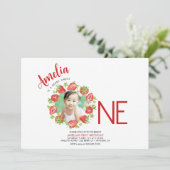 Niedliche Wasserfarbe Erdbeere Berry Erster Geburt Einladung (Stehend Vorderseite)