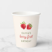 Niedliche Wasserfarbe Erdbeere Berry Erster Geburt Pappbecher (Rückseite)