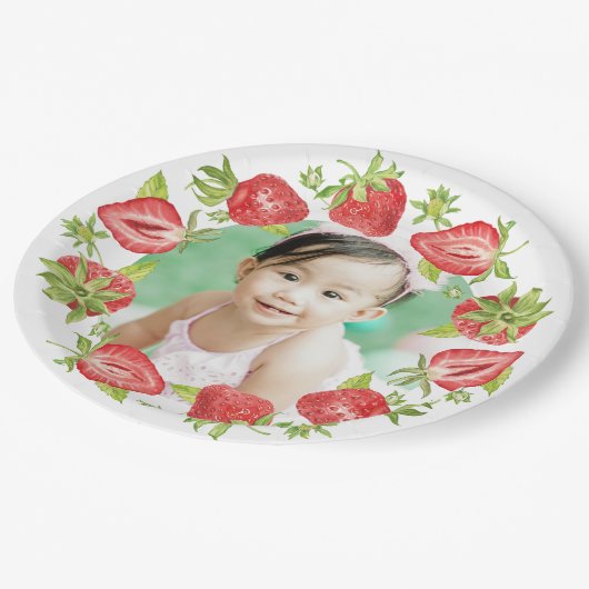 Niedliche Wasserfarbe Erdbeere Berry Erster Geburt Pappteller (Schrägansicht)