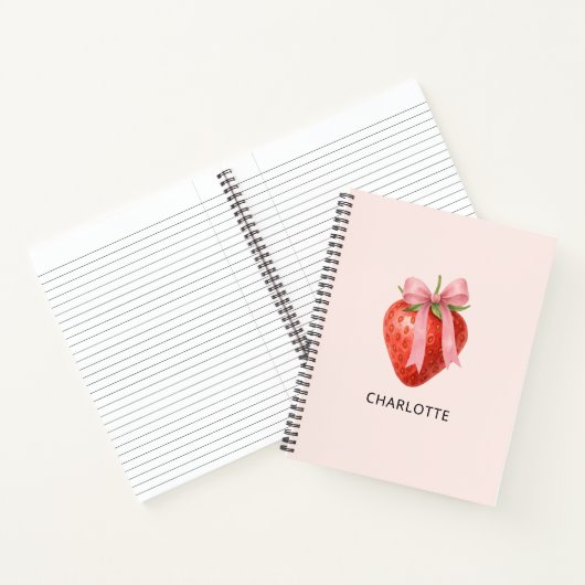 Niedliche Wasserfarbe Erdbeere Bow Coquette Monogr Notizblock (Innenseite)