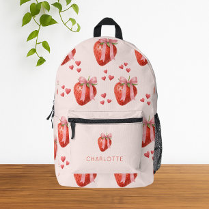 Niedliche Wasserfarbe Erdbeere Bow Coquette Muster Bedruckter Rucksack