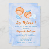Niedliche Wasserfarbe Es ist Twins Blue Baby Dusch Einladung (Vorne/Hinten)
