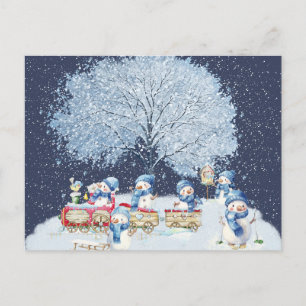 Niedliche Wasserfarbe Festliche Snowmen Postkarte