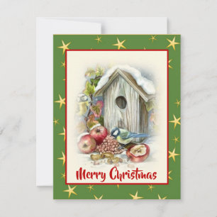 Niedliche Wasserfarbe Frohe Weihnachts-Vogelschnee Feiertagskarte