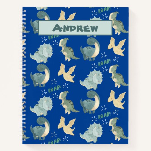 Niedliche Wasserfarbe für blaues Dinosauriermuster Notizblock (Vorderseite)