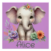 Niedliche Wasserfarbe für Elefanten mit Monogramm- Poster (Vorderseite)