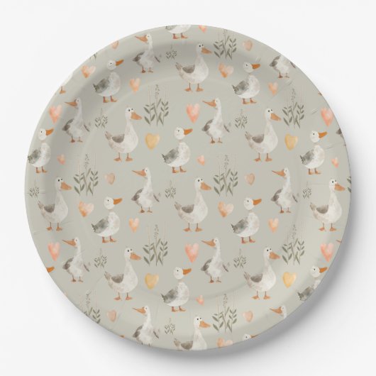 Niedliche Wasserfarbe-Gänse-Papierplatten Pappteller (Vorderseite)