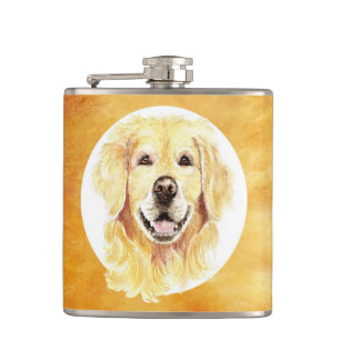 Niedliche Wasserfarbe Golden Retriever Hund Tier Flachmann