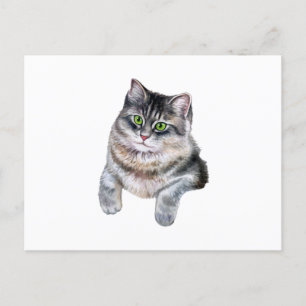 Niedliche Wasserfarbe Grau Tabby Katze Postkarte