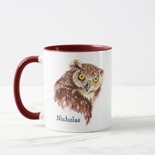 Niedliche Wasserfarbe Grumpy Night Owl Bird Art Tasse (Links)