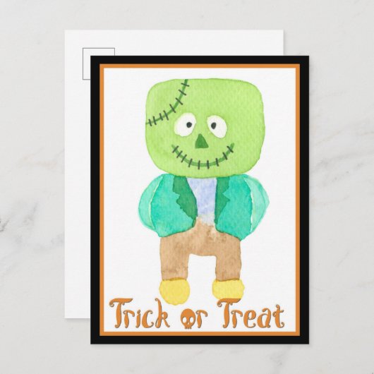 Niedliche Wasserfarbe Halloween Frankenstein Monst Postkarte (Vorne/Hinten)