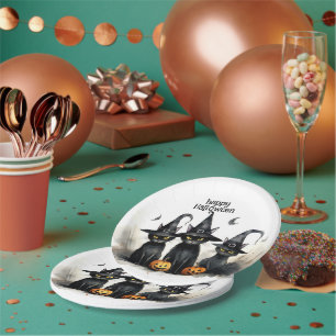 Niedliche Wasserfarbe Hexenkatze Kürbiskins Hallow Pappteller