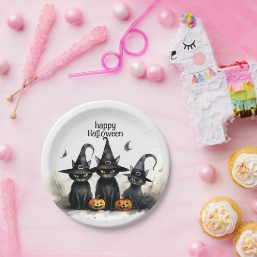 Niedliche Wasserfarbe Hexenkatze Kürbiskins Hallow Pappteller (Party)