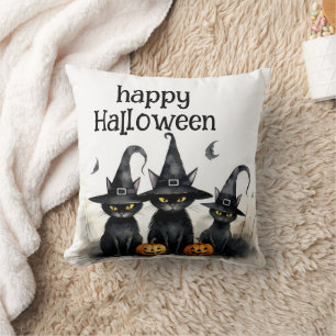 Niedliche Wasserfarbe Hexerei Katzen Pumpkins Kissen