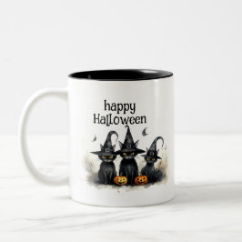 Niedliche Wasserfarbe Hexerei Katzen Pumpkins Zweifarbige Tasse