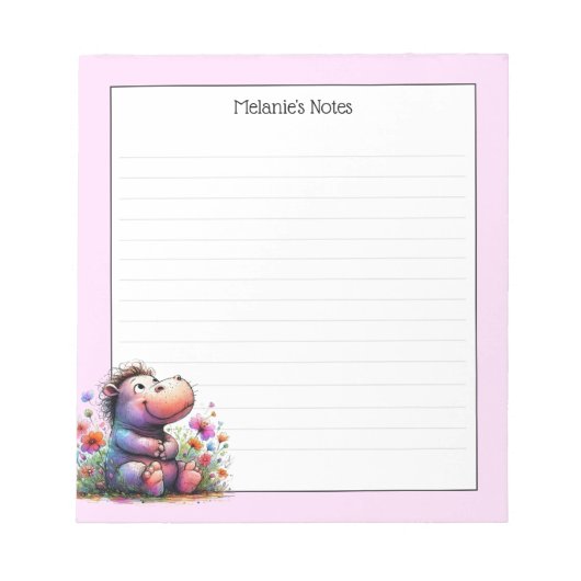 Niedliche Wasserfarbe Hippo Lined Notizblock (Vorderseite)