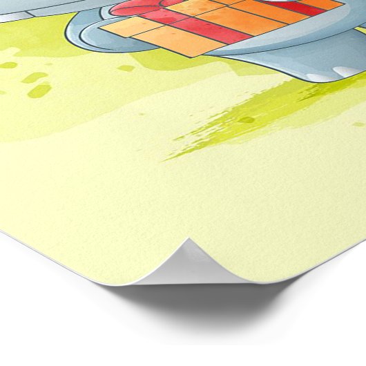 Niedliche Wasserfarbe Hippo | Perfektes Geschenk Poster (Ecke)