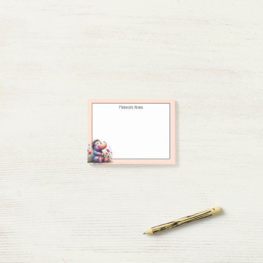 Niedliche Wasserfarbe Hippo Post-it Klebezettel (Auf Schreibtisch)